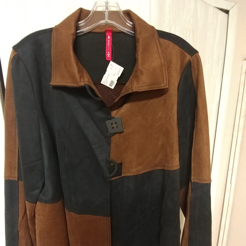 I C by Connie Brown & Tan Suede Blouse